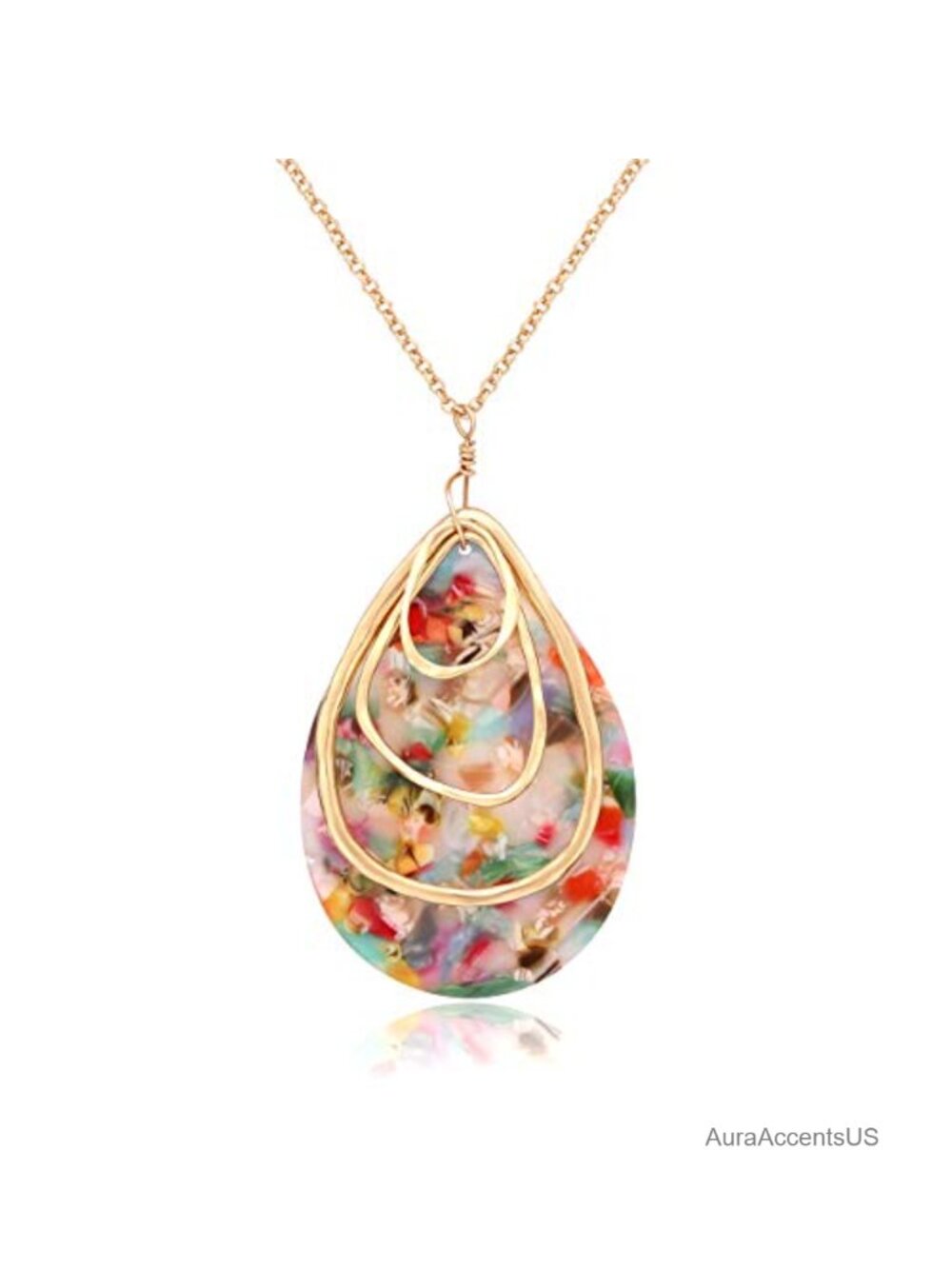 Boho Long Necklace Geometric Teardrop Acrylic Circle Pendant Statement